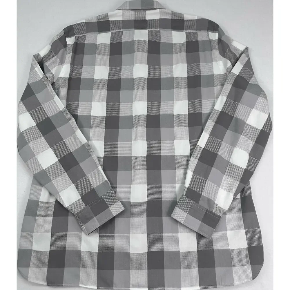 Burberry Brit Gray White Plaid Check Button Down Shirt Mens XL Equestrian Knight - Picture 8 of 14